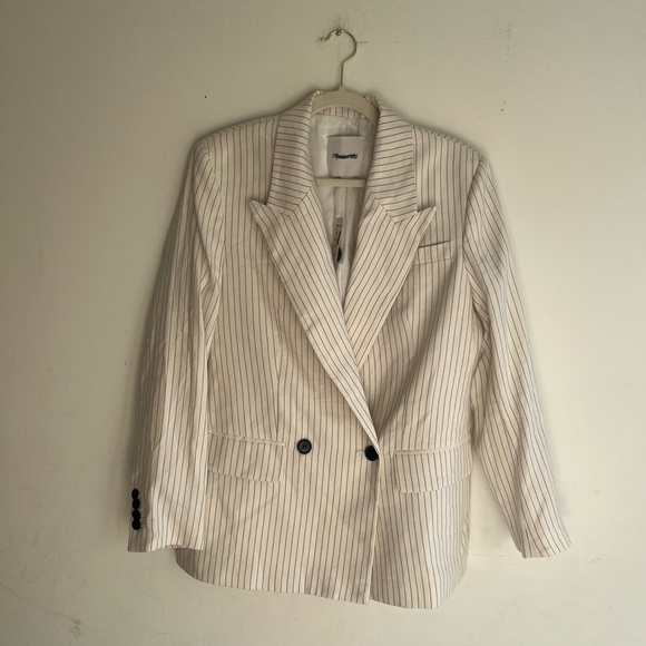 NWT! MADEWELL Relaxed Blazer in Pinstripe Linen Blend Size 6 - Picture 4 of 9